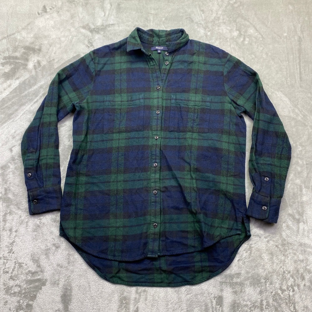 Madewell Flannel Oversized Boyshirt Dark Plaid Womens Blackwatch Cotton Sz XS